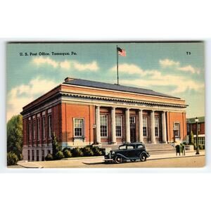 Vintage Linen Postcard U.S. Post Office Tamaqua PA Classic Car 1930s
